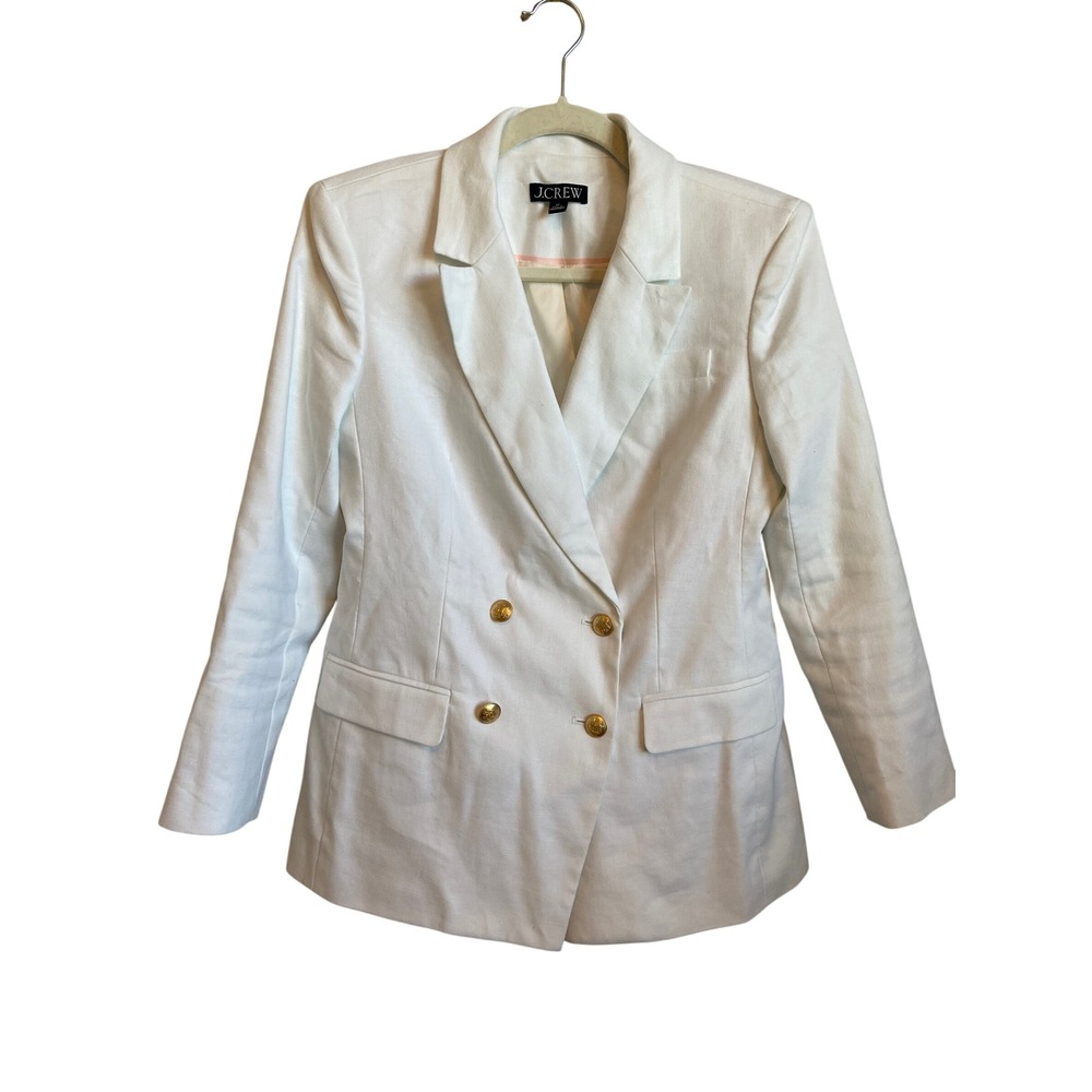 J.Crew Greta Blazer in Stretch Linen Blend White BX804 Gold Buttons 4P